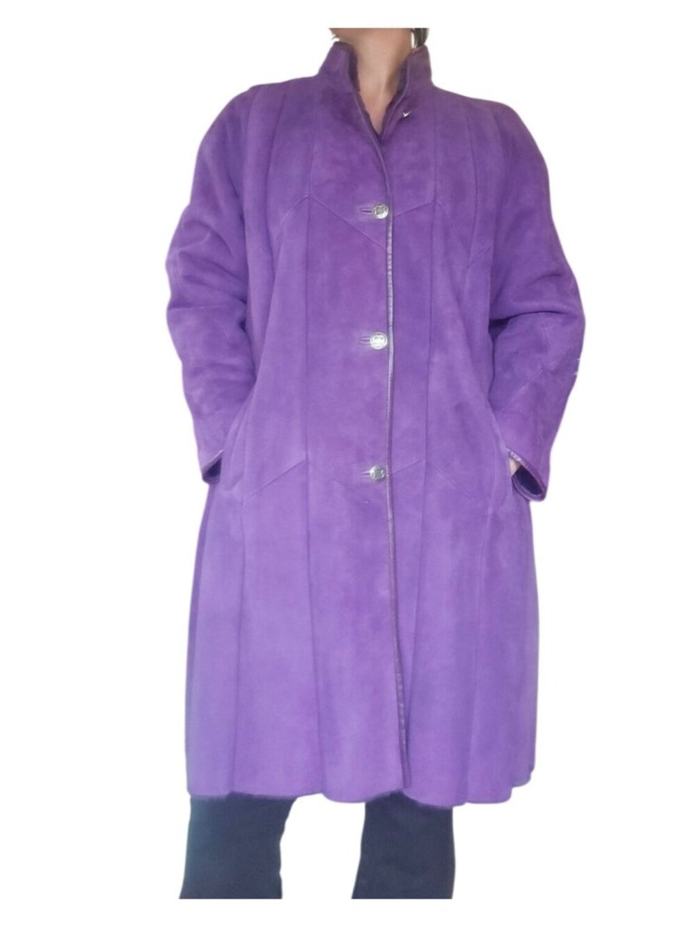 Vintage Soft Lamm by Kauper Purple Leather Sheepskin Overcoat Women's Size XL